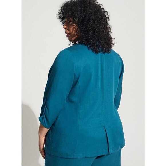 Women's Torrid Plus Size 4, 4X, 26 Teal Studio Linen Blazer - Picture 3 of 9
